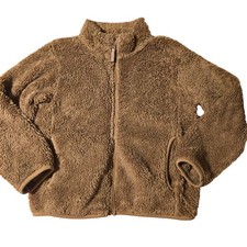 Uniqlo Kids Fuzzy Fleece Full Zip Jacket Brown Comfy Casual Outerwear