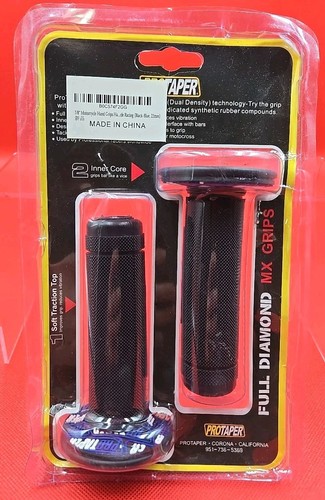 NEW PROTAPER 7/8 22MM Synergy Dual Density Full Diamond MX Quad Grips Black Blue - Picture 2 of 2