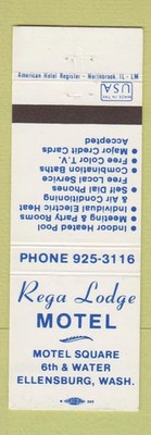 Matchbook Cover - Rega Lodge Motel Ellensburg WA