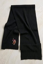 Polo Ralph Lauren Black Knit Scarf with Embroidered Polo Player Logo 8.5" 60"
