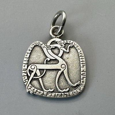 Norse Viking Rune Deer Serpent Pendant Haus Helwer Sweden Sterling Silver 1973