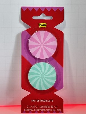 Post-It Jingle Sticky Notes Candy Design 1.8 In x 1.8 In Round Green Pink USA