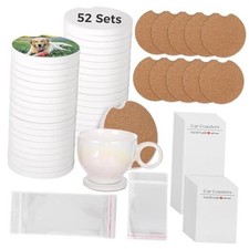 52 Set Ceramic Car Coasters, 2.6  Ceramic Sublimation Blanks Car Coasters 52pcs