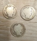 1905-S 1907-O 1909-D  90% Silver Barber Dime Lot of 3 coins grading G or Better