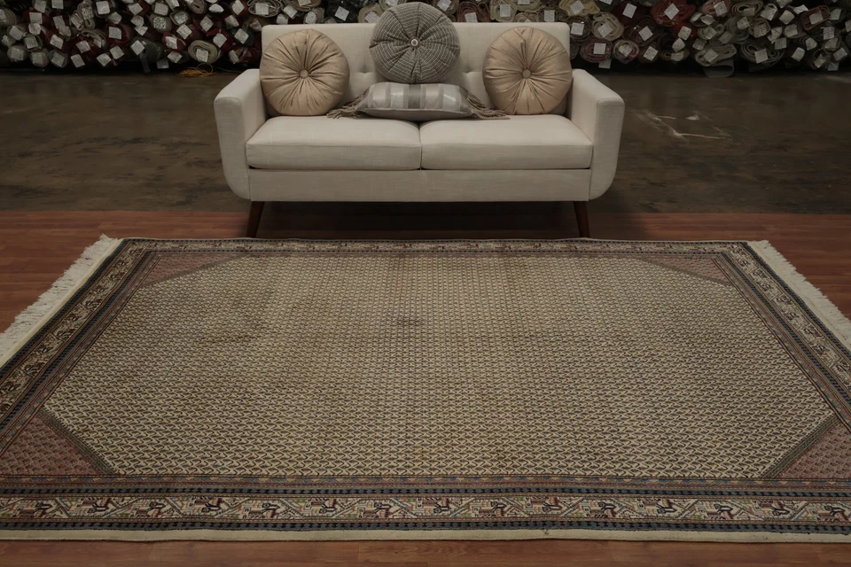 Alfombra clásica hecha a mano de cachemira 6x9 con sofisticado diseño de borde alfombra Foto 4 de 4