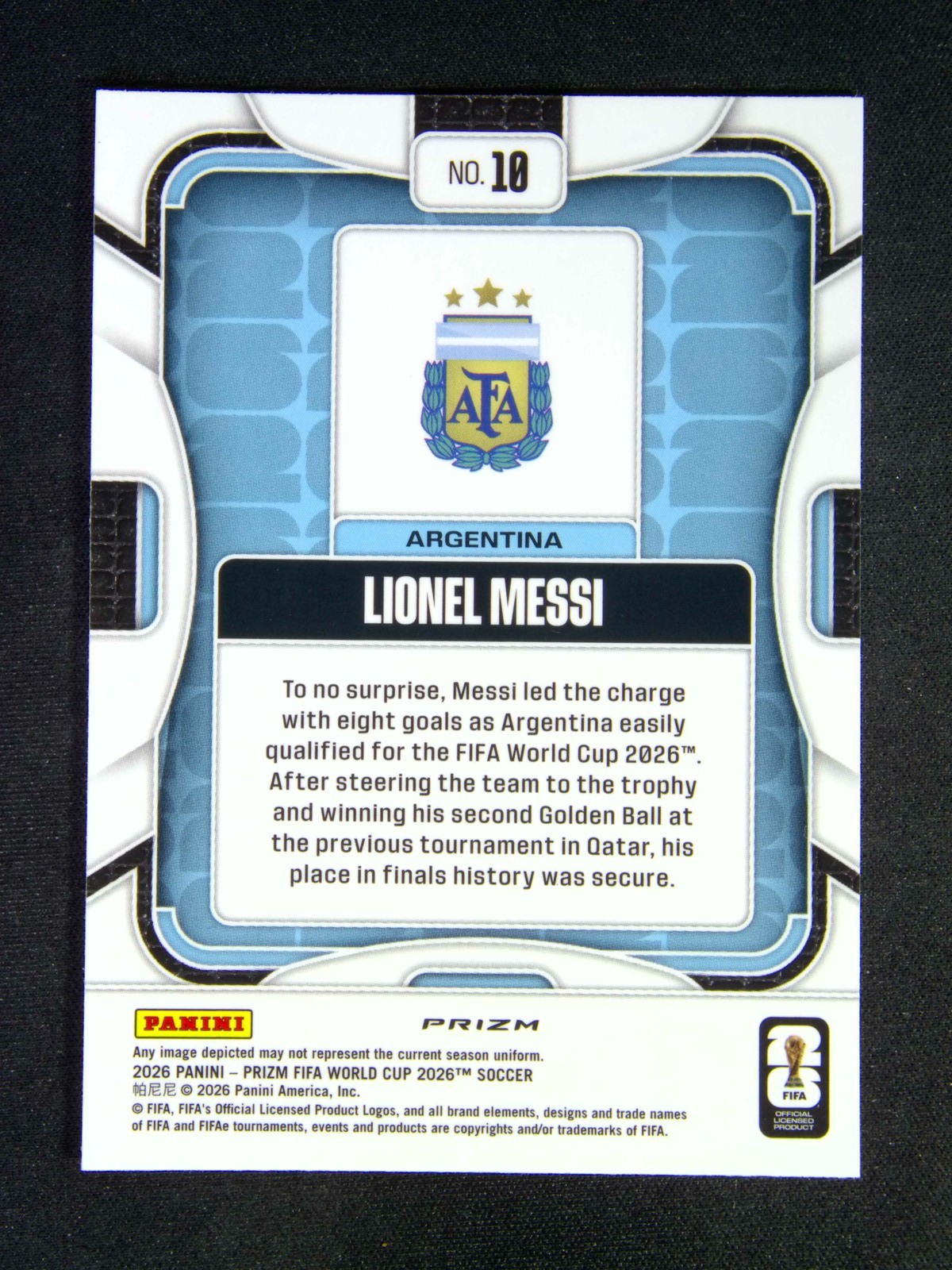 2026 Panini Prizm FIFA World Cup Lionel Messi #10 Argentina Celestial Lattice view 2