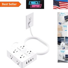 10ft Extension Cord with Multiple Outlets, Flat Plug Surge Protector Power Strip