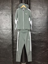 Puma Full Zip Hooded Tracksuit Set - Size L Sage / Olive Green