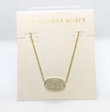 New Kendra Scott Elisa Gold Pendant Necklace In Iridescent White Drusy