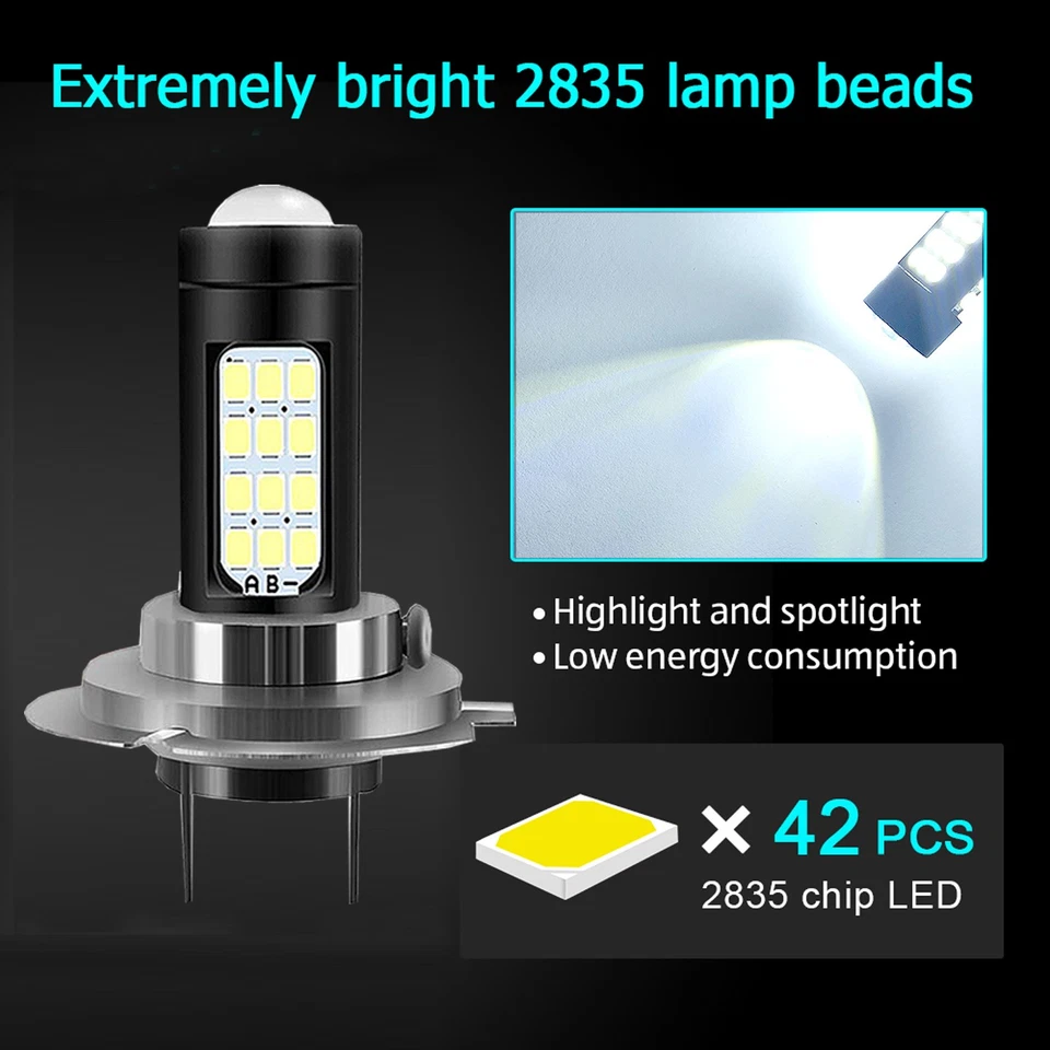 H7 Samsung LED 42-SMD Super Blanco 6000K Faros Bombillas Luz Alta Niebla W55 Foto 2 de 4