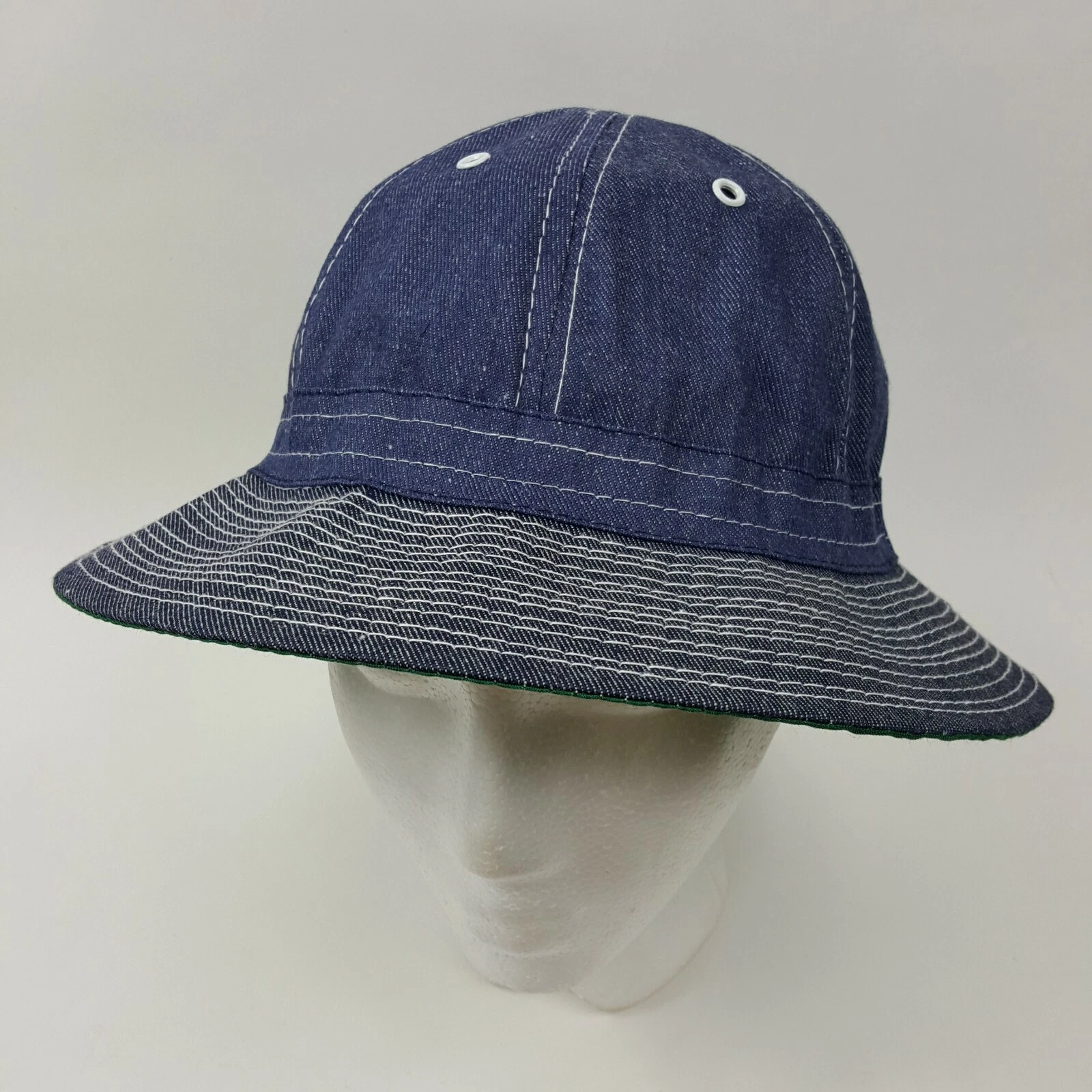 Vtg Daisy Mae Chore Denim Bucket Hat Boonie Cap Long Brim Military Size Large
