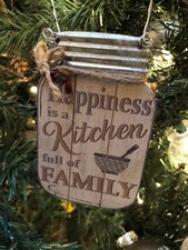 New Kurt Adler 4.5" Country Home Wood Mason Jar Christmas Ornament-Family