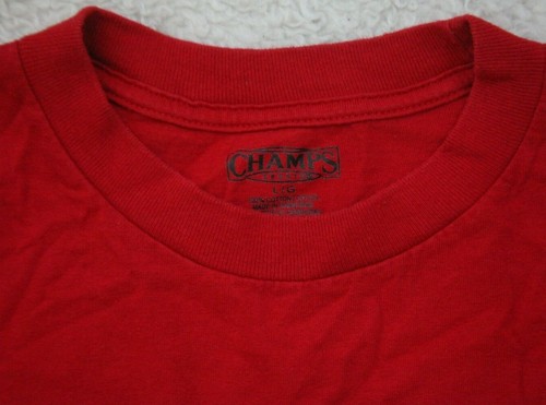 Large Champs Sports Red Short Sleeve Crew Neck Mans Cotton Tee T-Shirt Top R18 - Picture 3 of 4