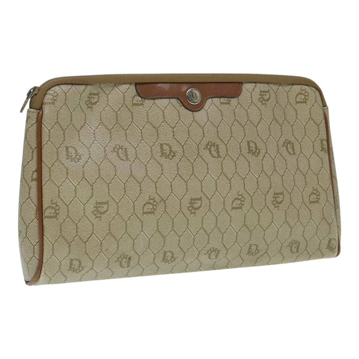 Christian Dior sac pochette toile nid d'abeille PVC cuir beige authentique 93009