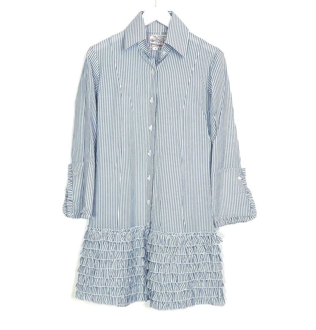 Alicia Bell Striped Ruffle Shirt Dress Blue White… - image 1