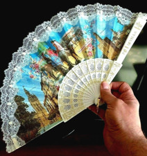 Vintage Hand Fan Folding Lace Spain Wall Sevilla Spanish Decor Painted Beautiful