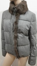 Moncler Grey Virgin Wool Fur Collar Down Feather Fill Quilted Jacket Coat 5 Uk20