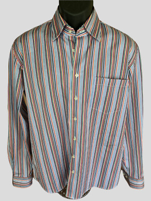 Neiman Marcus Men's Medium Button-Down Dress Shirt Rainbow Striped 