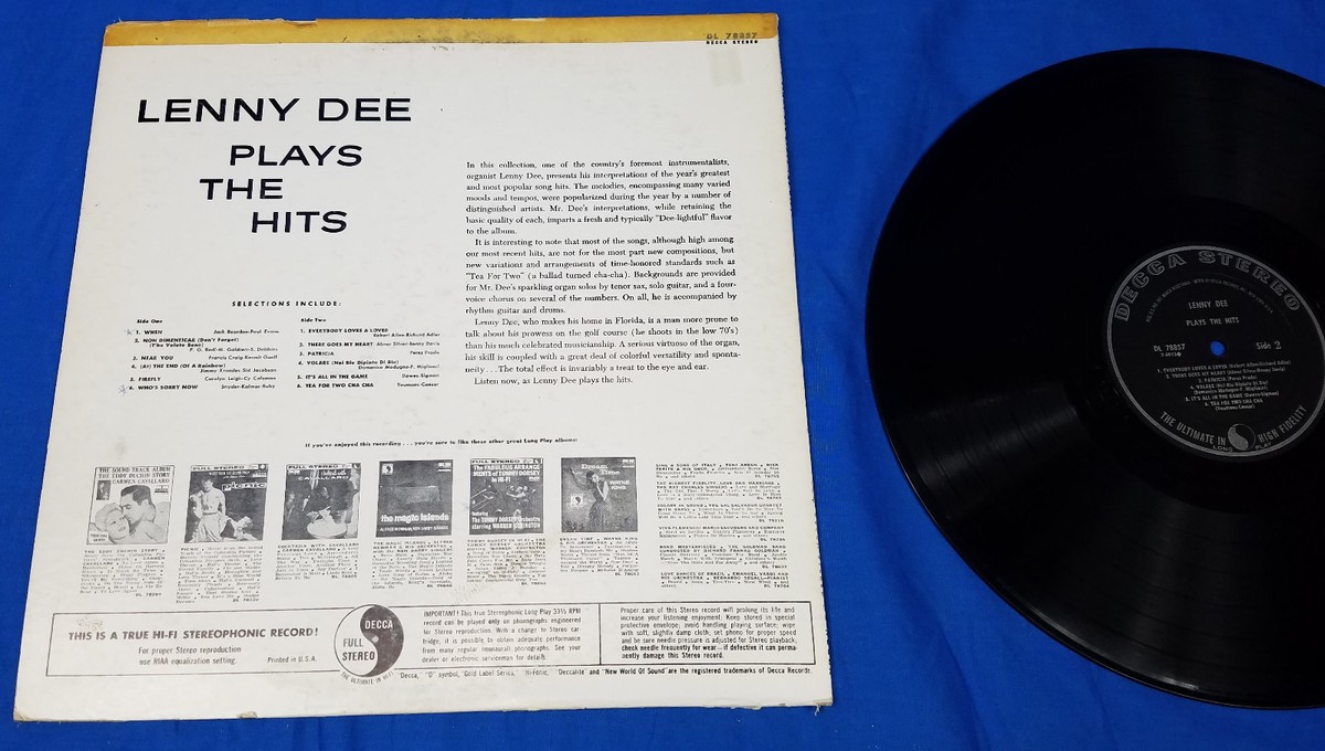 Lenny Dee Plays The Hits Decca Records DL-8857 LP 12