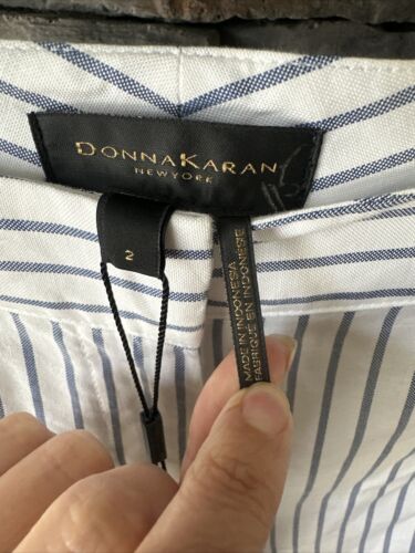 NWT Donna Karan Sz 2 striped White Blue cotton Pants Sailor Wide Leg Travel - Picture 3 of 6