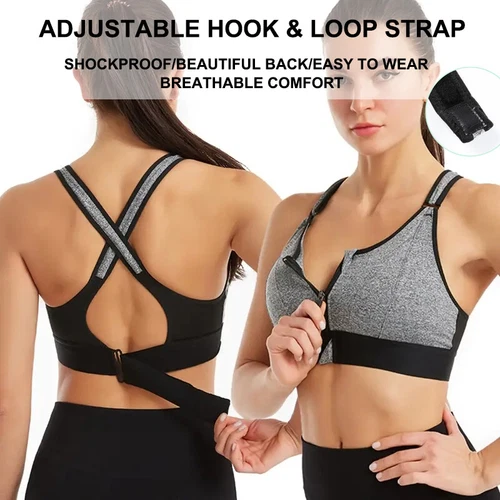 Women Zip Front Sports Bra High Impact Adjustable Full Support Padded Yoga Bra - Picture 3 of 31