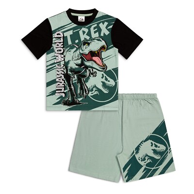 Jurassic World Jungen Pyjama Set - T-Rex Print Baumwolle Pyjama - Dinosaurier Nachtwäsche