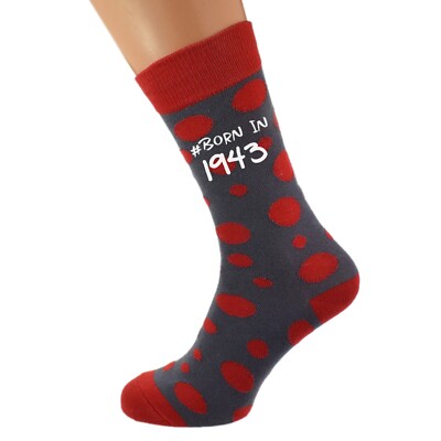 Socken Jahrgang 1943 80. Geburtstag rote Punkte UK 5-12