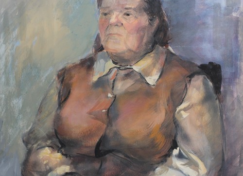 Vintage original gouache painting old woman portrait - Picture 10 of 17