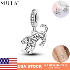 MULA Cute Tiger Pendant 925 Sterling Silver DIY Charm AAA CZ for Women Bracelet