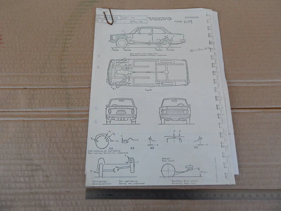 DISEGNO TECNICO E DATI ORIGINALE 1972 VOLVO 142 - Immagine 2 di 4