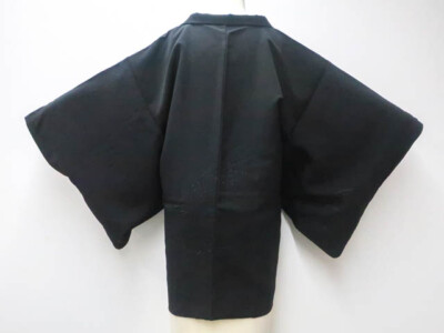 Japanese Vintage Haori Black Jacket Silk Embroidery Crest  Peafowl eb-672