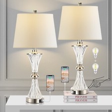 Touch Control Table Lamp for Bedrooms 3 Way Dimmable White Drum Shade Modern ...