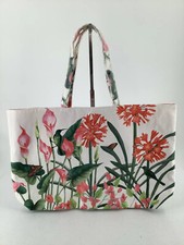 Tote Floral Butterflies Birds Cloth Canvas Pink Green White Red Vibrant