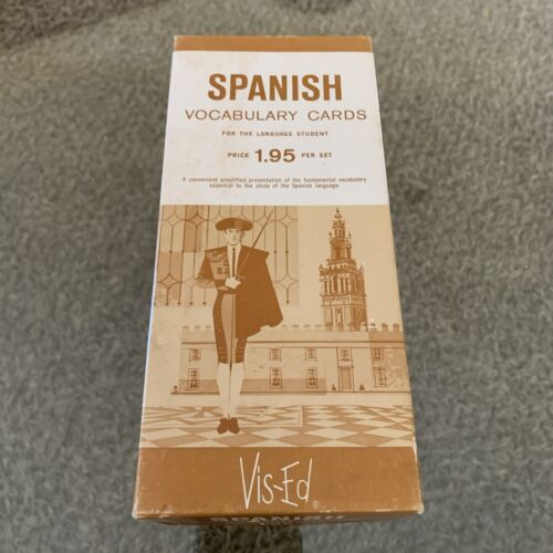 Vintage Spanish Vocabulary 1000 Cards by Vis-Ed With Booklet And Index 1950s - Picture 1 of 12