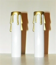 Pr 4" White Plastic~Candelbra Base "Gold Drip" Candle Covers/Slves (3/4" ID)
