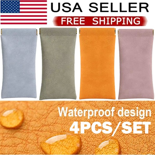 4PC Leather Mouth Snapped Sunglasses Eyeglass Glasses Soft Pouch Bag Pocket US - Bild 2 von 24