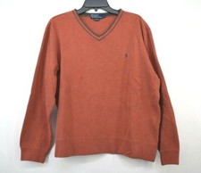 Polo By Ralph Lauren Men Red V-Neck Long Sleeve Casual Cotton Pullover Sweater L