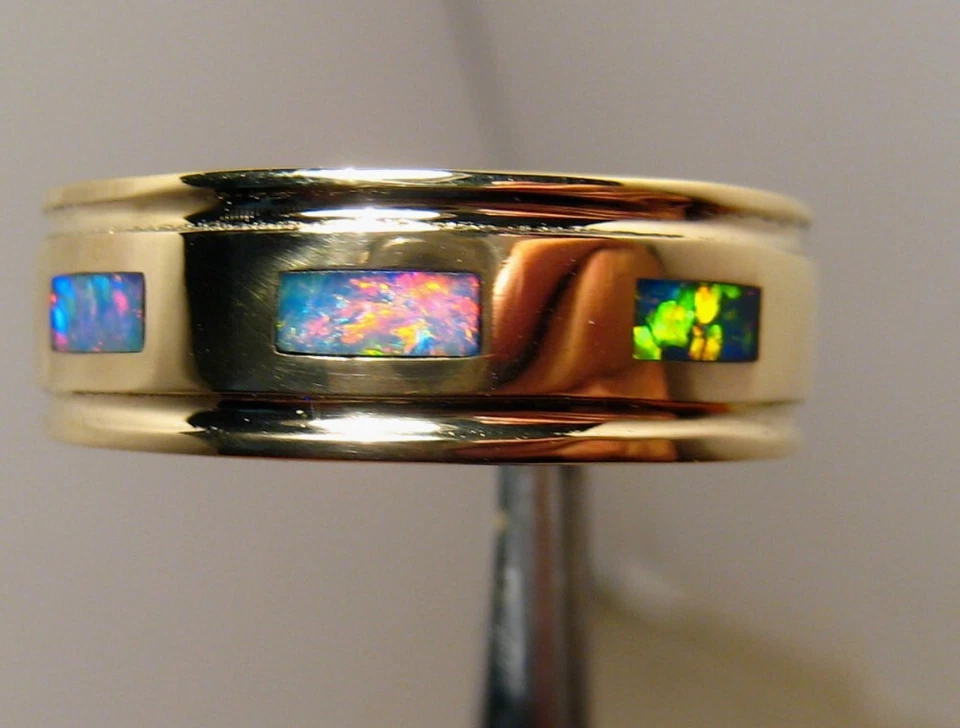 Anillo de ópalo para hombre, alianza de boda, oro macizo de 14 k, color brillante talla 11 Foto 2 de 4