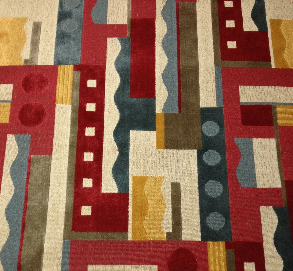 CLARENCE HOUSE ELLINGTON RED GEOMETRIC ABSTRACT LINEN VELVET FABRIC BY THE YARD - Image 2 of 4