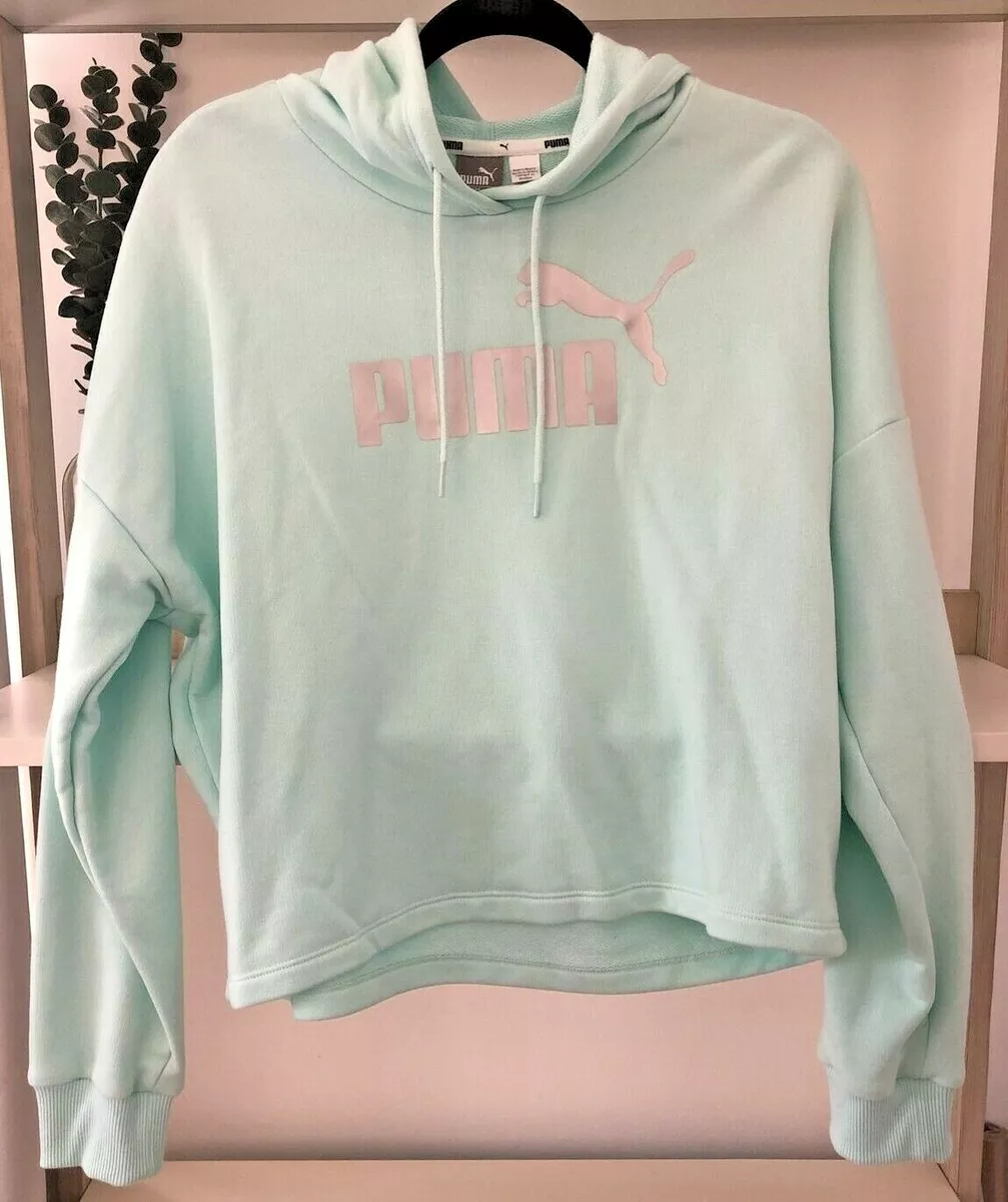 Puma Mint Cropped Hoodie Women s Size Large Sweatshirt w Reflective Logo New