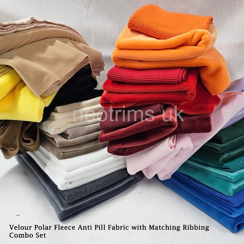 Velour Polar Fleece Anti Pill Fabric with Matching Ribbing Combo Set,Neotrims - Picture 2 of 54
