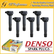 Quality Ignition Coil & DENSO Spark Plug 6PCS Set for MDX RDX RLX TLX/ Accord V6