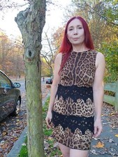 DOLCE & GABBANA Lace Trim Leopard Print Brown Black Dress Size 38 / 4