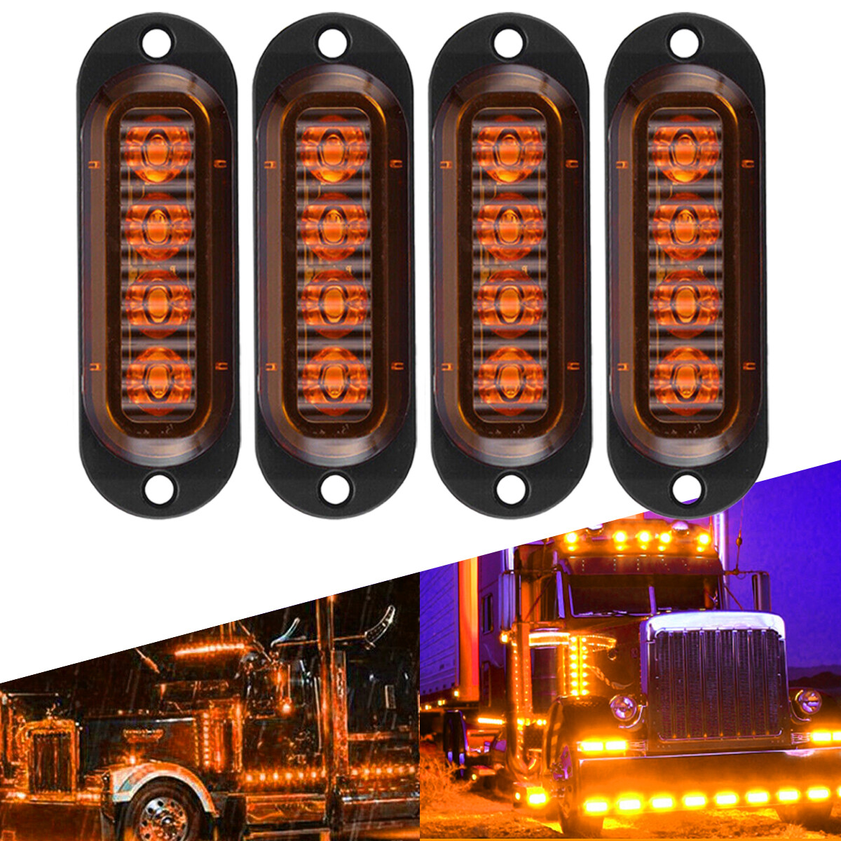 4x Amber 4-LED Side Marker Lights RV Truck Trailer Clearance Light Waterproof US