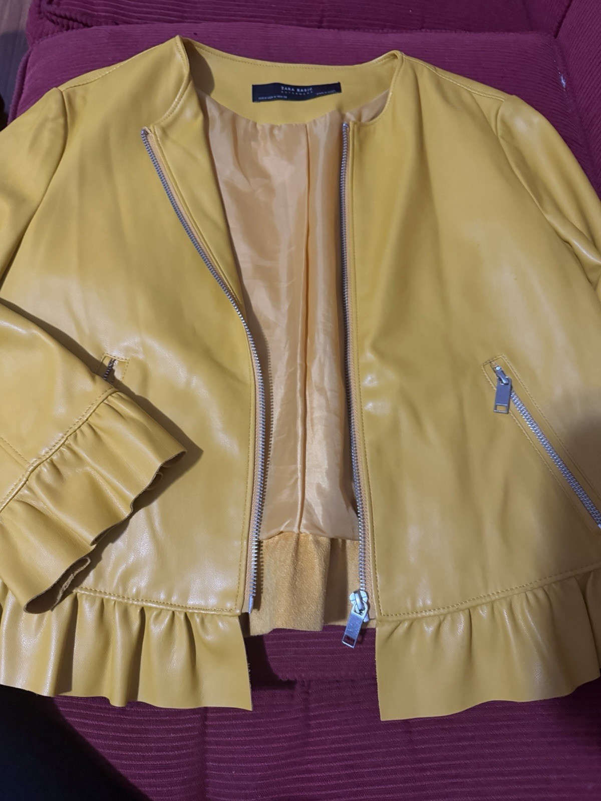 Zara Basic Yellow Ruffle Zip Collarless Long Slee… - image 3