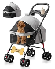 4 Wheel Foldable Pet Stroller - Lightweight Dogs and Cats Stroller Upto 44lbs...