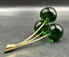 Vintage Green Cherry Art Glass Figurine Murano? Style 3.5” MCM Cherries