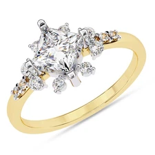 IGI 1 Ct Princess & Round Lab Grown Diamond Floral Engagement 14K Yellow Gold