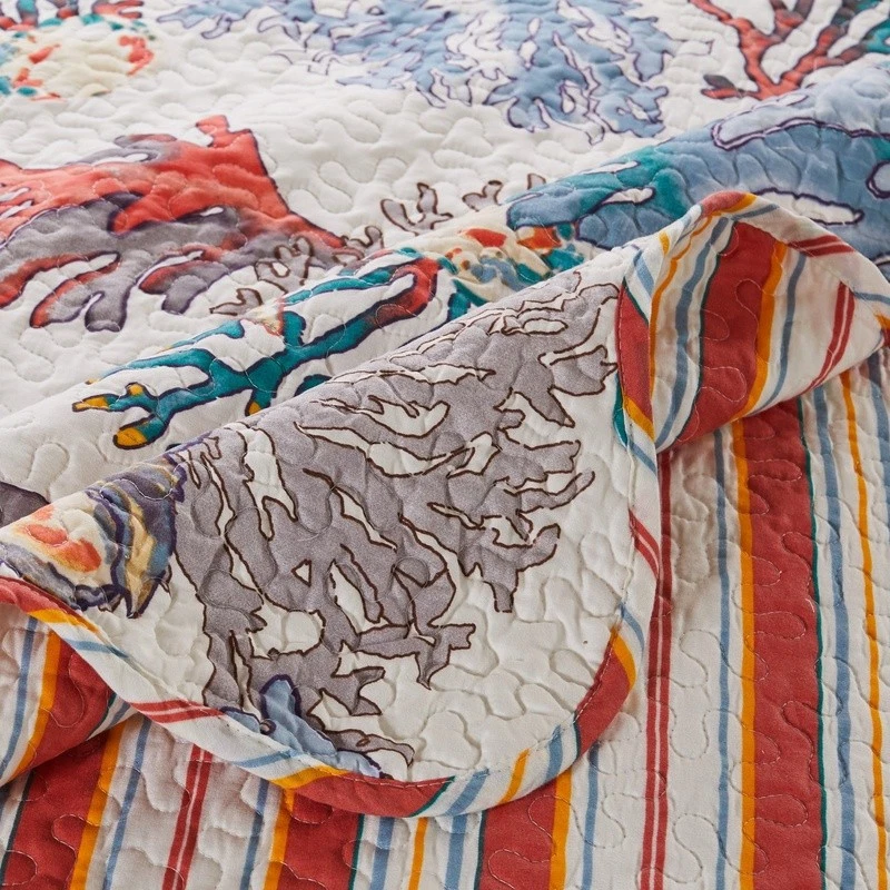 Reversible Coastal Throw Blanket Microfiber Quilt Nautical Home Decor Durable US - Image 4 of 4