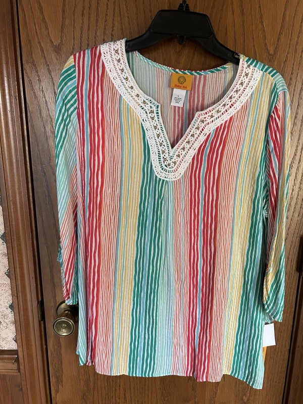 Ruby Road Striped Tunic - Size L - NWT$65 - Tropical Splash Group 